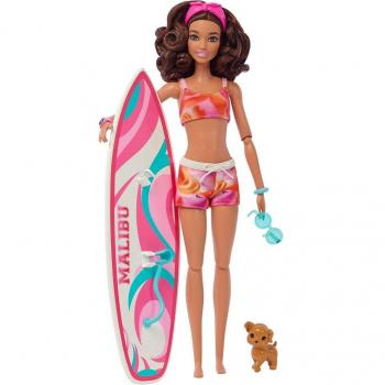 Muñeca Barbie Surfista con Tabla de Surf y Cachorro - Mattel HPL69