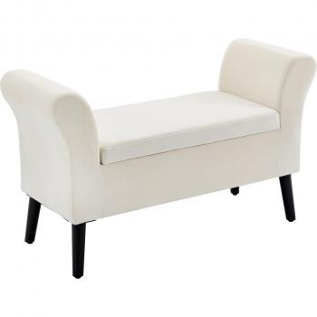 Taburete Pie de Cama Tapizado en Terciopelo Banqueta de Almacenaje Acolchado con Tapa Abatible y Reposabrazos 111,5x41x65 cm Blanco Crema