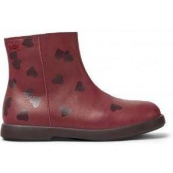 Camper TWS Kids Botines de Piel Granate con Estampado de Corazones