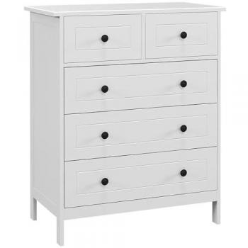 Cajonera de Dormitorio Cómoda Blanca de 5 Cajones con Manijas, Alta para Salón Oficina Estudio, Estilo Moderno, Dimensiones: 74x40x91 cm