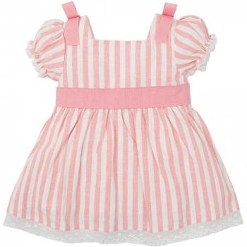 Vestido de bebé niña a rayas azules con lazos decorativos