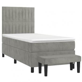 Cama box spring con colchón terciopelo gris claro 90x190 cm vidaXL - Gris
