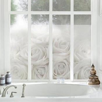 Mural para ventana White Roses, adhesivo para ventana, lámina para ventana, adhesivo de ventana, tatuaje para ventana, adhesivo para cristal, cuadro ventana, decoración para ventana, mural para ventana, Tamaño: 54cm x 81cm