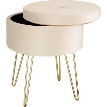 Taburete acolchado y aterciopelado de almacenamiento 300 kg Ava - elegante taburete redondo aterciopelado con buena tapicería, cubierta suave, estructura estable y resistente