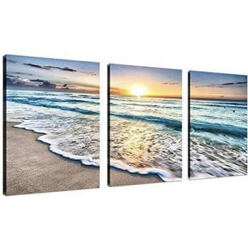 Cuadros Decorativos Para El Hogar Lienzo De Playa, Arte De Pared, Puesta De Sol, Arena, Océano, Mar, Ola, 3 Paneles, Cuadro Para Decoración Del Hogar, Pinturaspara | Decoración De Sala De Estar