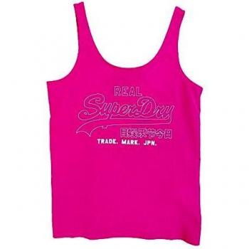 Superdry VL Outline Pop Entry Vest Camiseta sin Mangas, Rosa