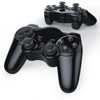 2 x Gamepad inalámbrico para PS2 con doble vibración | controlador de mando | Plug & Play | negro