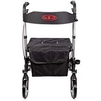 Andador Plegable de Aluminio Premium Antar, Ligero, con Respaldo y Bolsa - AT51006 Plata