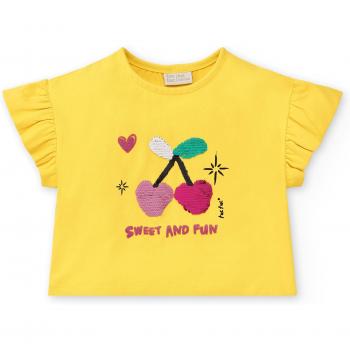 Camiseta de niña Tuc Tuc con volantes y bordado de lentejuelas, manga corta, diseño Flamingo Mood