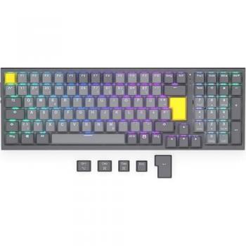 Teclado para Gaming Celeris 1800, Inalámbrico USB y Bluetooth, Color Gris, Diseño DE con Interruptores Amarillos de Gateron