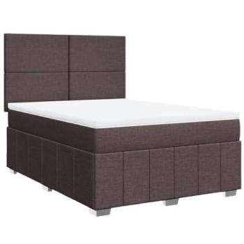 Cama Box Spring con Colchón de Tela Marrón Oscuro 140x190 cm