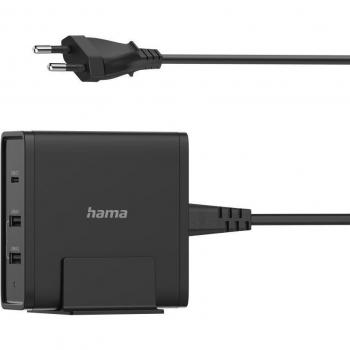 Cargador de Pared Hama 65W con 3 Salidas USB-A y USB-C, Carga Rápida, Interior, Negro