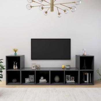 vidaXL Mueble de salón 4 piezas madera ingeniería y aglomerado gris, incluye Mueble TV, Mesa de TV, dimensiones 72x35x36,5 cm
