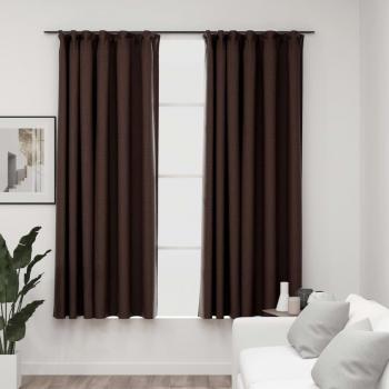 Cortinas Opacas con Ganchos Look de Lino 2 Piezas 140x175cm Color Gris Taupe