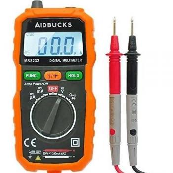 Multímetro Digital Aidbucks MS8232 Multi Tester Profesional AC DC Amperímetro Voltímetro Ohmímetro Autorango para Medida Batería Automática Corriente Tensión Data Holding con LCD Retroiluminación