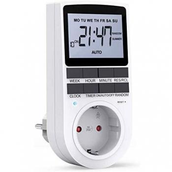 RATEL Temporizador Digital Programable, Enchufe Programador con herramienta de reinicio y modo aleatorio antirrobo Pantalla LCD grande 12/24 Horas, Diario/Semanal Ahorrar Energía y Dinero