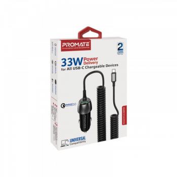 Promate PowerDrive-33PDC Cargador de Coche USB-C 33W y USB 18W Negro