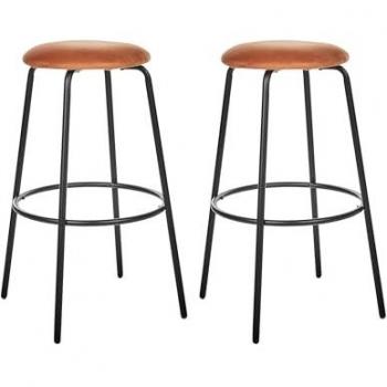 Conjunto de 2 taburetes de bar de terciopelo naranja con patas de acero negras sin reposabrazos estilo moderno