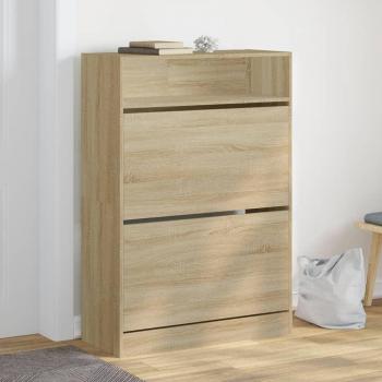 Zapatero 2 cajones abatibles roble Sonoma 80x34x116 cm Marrón