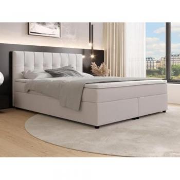 Conjunto Boxspring Completo SIERO de DREAMEA - Cabecero + Somieres + Colchón + Cubrecolchón - 160x200 cm - Tela Marfil