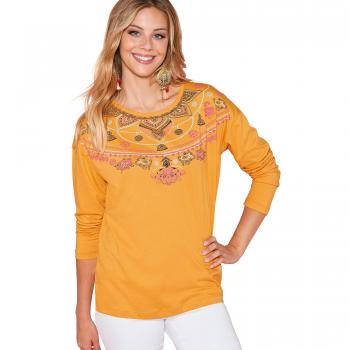 Camiseta Manga Larga con Estampado posicional Mujer by Vencastyle - 023740,Amarillo Ocre,L