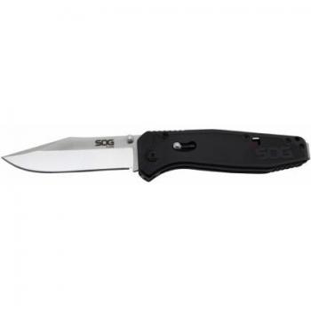 SOG Flare Fixed Blade Knife, 3.5in Clip Point, Satin Finish, Silver/Black Handle