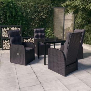 5-Piece Black Garden Dining Set with Cushions