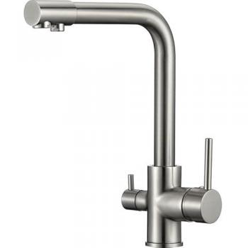 Grifo de cocina ósmosis 3 vías redondo acero cepillado serie Nilo Valaz, alta presión, monomando, giratorio 360º, ahorro de agua, instalación fácil y rápida, materiales: latón y acero