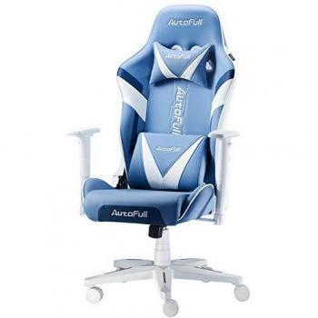 AutoFull Silla Gaming Ergonómica Silla de Oficina Silla Gamer Cuero de PU Silla de Escritorio,Altura e inclinación Ajustables,Reposacabezas y Soporte Lumbar,Azul
