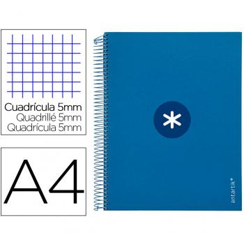 Cuaderno Espiral Liderpapel Antartik A4 Microperforado Tapa Forrada 120 Hojas 100g Cuadrícula 5mm con Banda de Color y 4 Taladros Azul