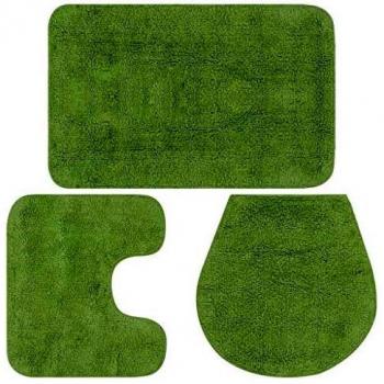 Set de 3 Alfombrillas de Baño Asimétricas Lawo en Color Verde