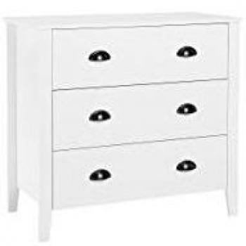 Cómoda Blanca Donovan de 3 Cajones - Estilo Moderno y Retro - Fabricada en Tablero de Partículas