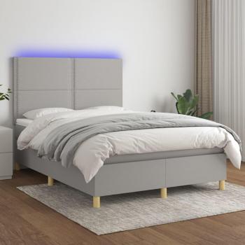 Colchón de cama box spring con muelles y tela LED gris claro 140x200 cm