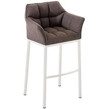 Taburete de Bar Damaso en Tela Gris con Base de 4 Patas y Respaldo Blanco