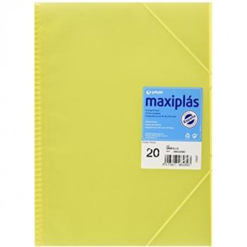 Carpeta Maxiplás Amarilla con Espiral y Gomas 20 Fundas Taladradas A4