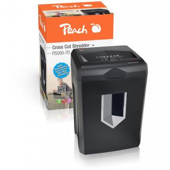 Destructora de documentos Peach PS500-70, corte en partículas P-4, 16 hojas, 18 litros, funcionamiento continuo hasta 30 minutos, silenciosa (58 dB), compatible con la DSGVO