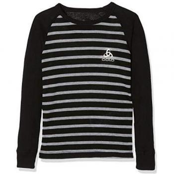 Odlo Camiseta de Manga Larga para niños Active Warm Baselayer, Color Negro – Gris Jaspeado – Rayas – 116