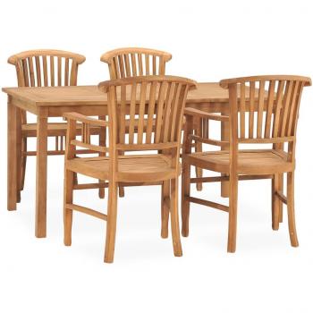 Set de almuerzo de jardín 5 piezas de teca de madera maciza