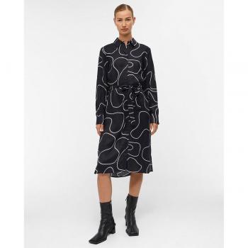 Vestido camisero midi Object con diseño clásico, tejido ligero, manga larga, cierre frontal de botones, cinturón a juego y corte relajado