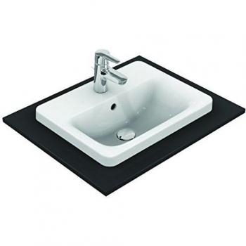 Lavabo empotrado rectangular Ideal Standard Connect 50 x 39 cm, blanco, con un agujero para grifo y desagüe