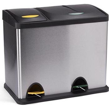 Papelera de acero inoxidable con pedal y clasificación selectiva 18L + 8L