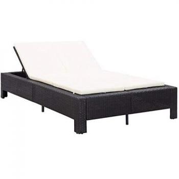 2-Person Sunbed with Black Cushion in Synthetic Rattan