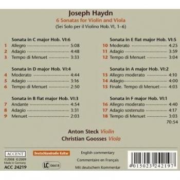 Haydn: Seis Sonatas Para Violin Y Viola / Goosses, Steck