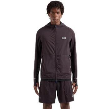 EA7 Emporio Armani Men's Brown Zip-Through Sweatshirt with Logo Print, Size 3XL
