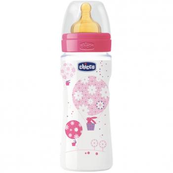 Chicco Wellbeing - Biberón con tetina de látex y flujo rápido para bebé de 4m+, 330 ml, color rosa