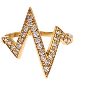 Gold 925 Silver Women's Clear CZ 18K Ring - Nialaya, Size: EU56 | US8, Glamorous Gold Plated Sterling Silver