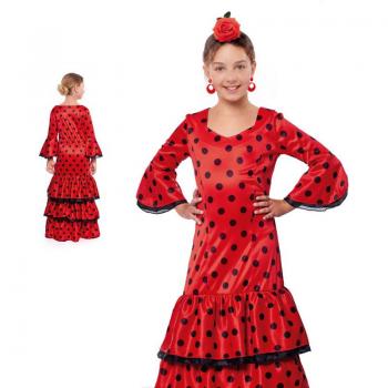 Disfraz de Sevillana para Niña - Elegante y Colorido traje flamenco con lunares negros