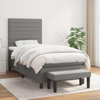 Cama box spring con colchón de muelles gris oscuro 90x190 cm Tela