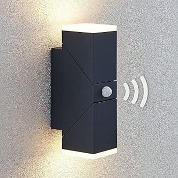 Aplique de exterior LED Sally, negro, 2 luces, sensor, moderno, hecho de aluminio