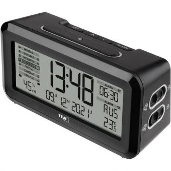 Reloj despertador digital TFA-Dostmann Boxx2 Negro con radio y funciones de alarma
